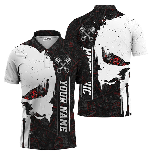 Joycorners Personalized Mechanic Skull Shirt, Unique Gear Design, Gift for Mechanics & Motorheads, Funny Skull Shirt PT2609
