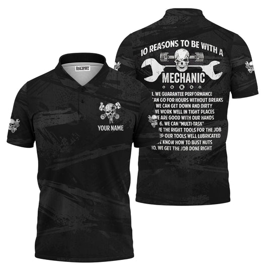 Joycorners Custom Name Mechanic Shirt 10 Reasons To Be With A Mechanic Skull Wrench Auto Repair Garage Workwear Tee Car Repair Shirt Gift For Men Dad PT2609