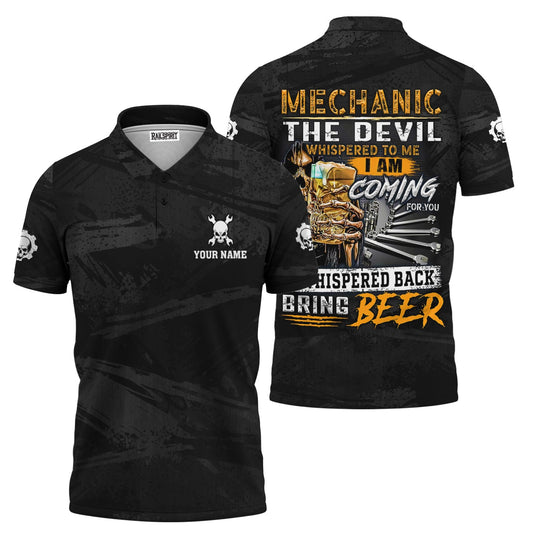 Joycorners Beer & Mechanic Shirt, The Devil Whispered to Me, I Whispered Back Bring Beer Shirt, Funny Gift for Auto Repair Fans, For Car Lovers PT2609