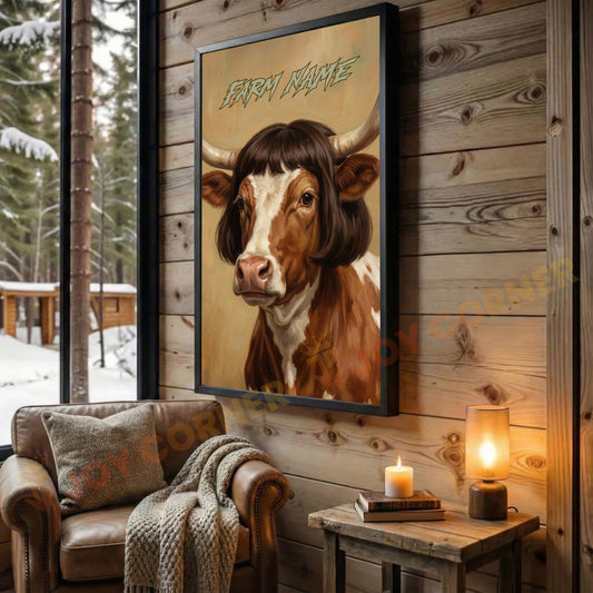 Joycorners Whimsical Texas Longhorn Farm Cow Portrait Personalized Name Canvas