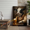 Joycorners Cattle Cow Farmhouse Holstein Cow Drinking Beer Personalized Name Canvas