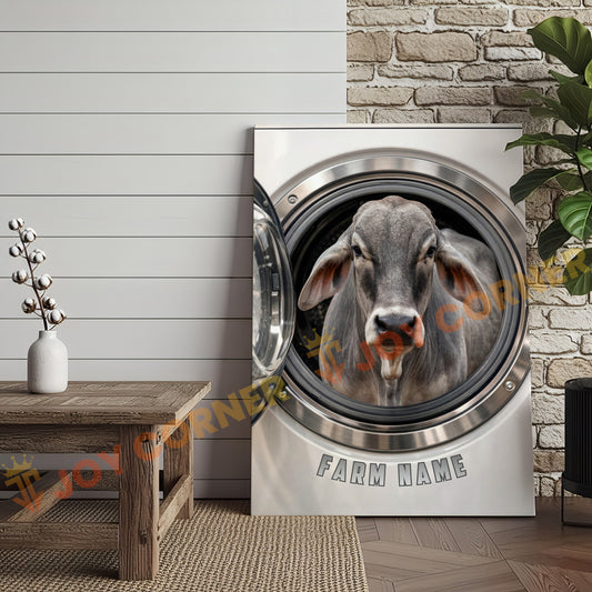 Joycorners Cattle Cow Funny Brahman Cow In Washing Machine Personalized Name Canvas