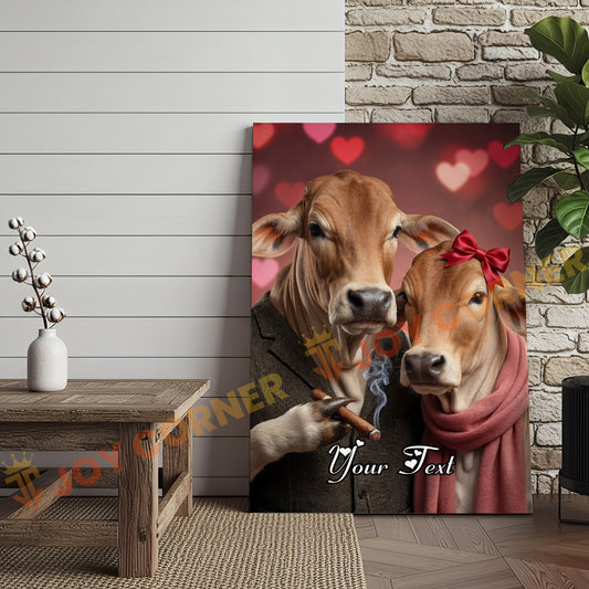 Joycorners Cattle Cow Funny Romantic Brahman Couple Personalized Name Canvas