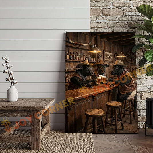 Joycorner Belted Galloway Cow Western Bar Counter Beer Toast Rustic Canvas
