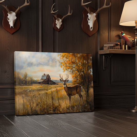 Joycorner Farm Barn Field Whitetail Deer Autumn Landscape Canvas