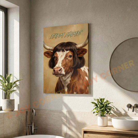 Joycorners Whimsical Texas Longhorn Farm Cow Portrait Personalized Name Canvas
