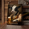 Joycorners Cattle Cow Farmhouse Holstein Cow Drinking Beer Personalized Name Canvas