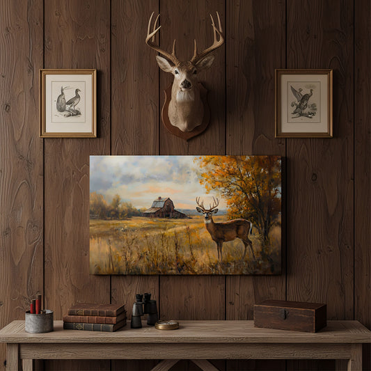 Joycorner Farm Barn Field Whitetail Deer Autumn Landscape Canvas