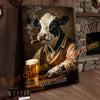 Joycorners Cattle Cow Farmhouse Holstein Cow Drinking Beer Personalized Name Canvas