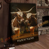 Joycorner Texas Longhorn Cowboy Beer Bar – Personalized Farm Name 3D Wrapped Canvas