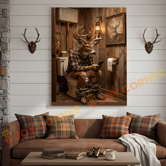 Joycorner Buck Deer Rustic Bathroom Sitting Toilet 3D Wrapped Canvas