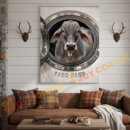 Joycorners Cattle Cow Funny Brahman Cow In Washing Machine Personalized Name Canvas