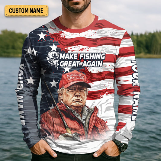 Joycorners Make Fishing Great Again Patriotic Fishing Shirt, American Flag Fishing Shirt, Fishing Shirts For Men
