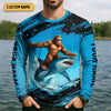 Joycorners Just A Casual Day With Bigfoot And His Shark Fishing UPF Shirts, Funny Fishing Shirt, Presents For Fishermen