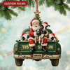 Joycorners Christmas Farm Truck Santa & Cows Ornament, Custom Name Acrylic Ornament (9 Breed Options)