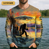Joycorners Gone Squatchin And Catchin UFO Bigfoot Fishing UPF Shirts, Fishing Gifts For Men, Fishing Shirts For Men