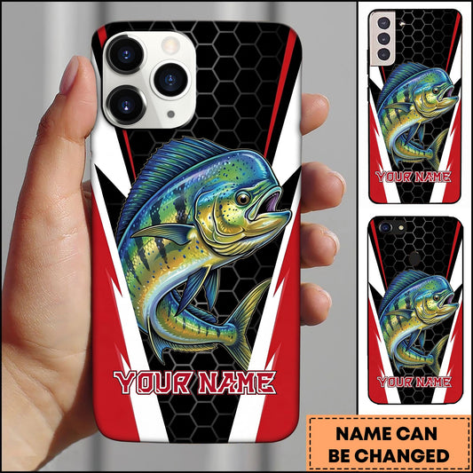 Joycorners Mahi-mahi Honeycomb Pattern Red White Sport Design Personalized Name Phone Case