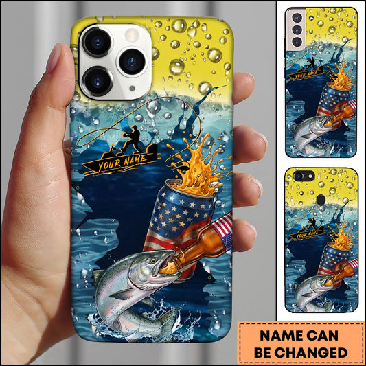 Joycorners Chinook Fishing Phone Case Beer Splash Fishing Graphic Personalized Name 3D Phone Case