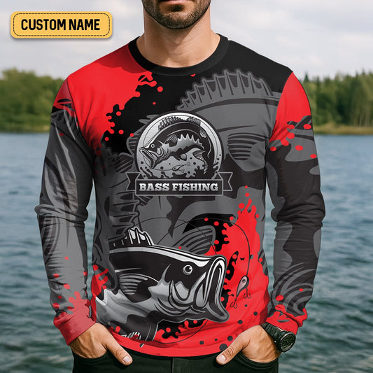 Joycorners Black Red Bass Fishing Tournament Fishing Shirts, SPF Shirt For Men, Gift For Fisherman