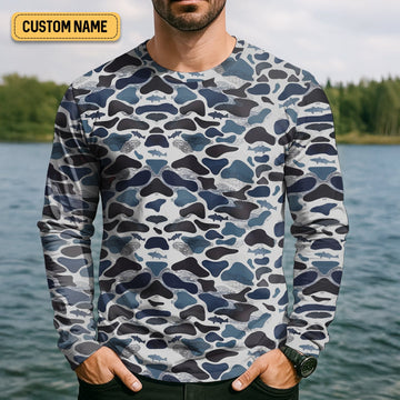 Joycorners Blue Camo Performance Fishing Shirts, SPF Shirt For Men, Hooded Fishing Shirt, Fishing Shirts For Men