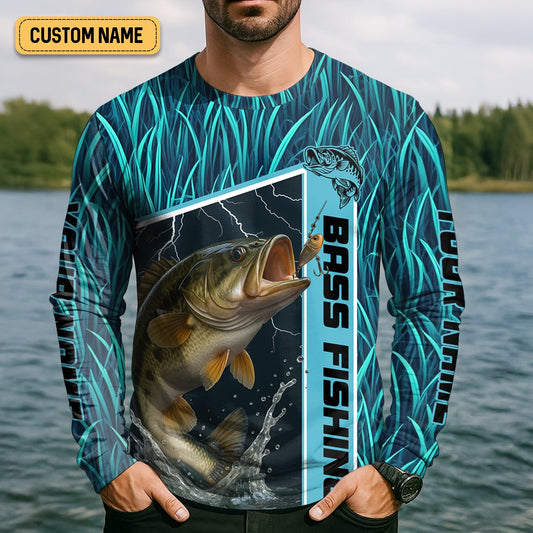 Joycorners Teal Blue Tournament Fishing Shirts, SPF Long Sleeve Shirts, Fishing Shirts For Men