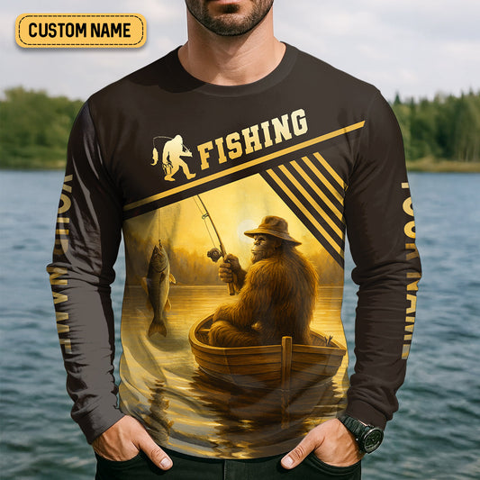 Joycorners Proof Bigfoot Prefers Sunset Fishing Trips Fishing UPF Shirts, Funny Fishing Shirt, Fishing Shirts For Men