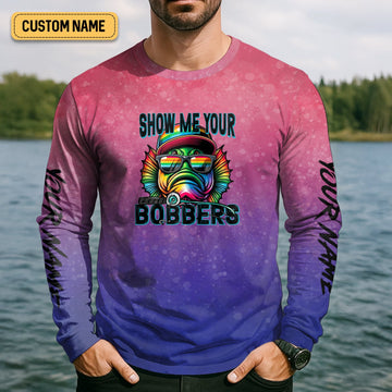 Joycorners Show Me Your Bobbers Shirt, Pink Purple Neon Men Fishing Shirt, Funny Fishing Shirt, SPF Shirt