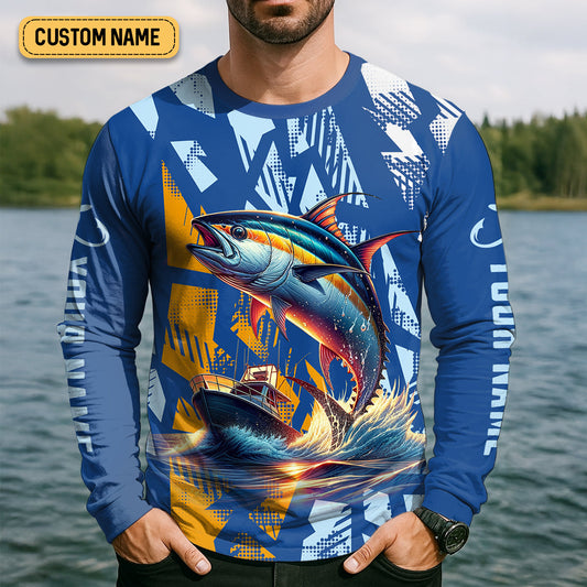 Joycorners Catch The Wave Hook The Tuna SPF Shirts, Fishing Shirts For Men, Fisherman Gift