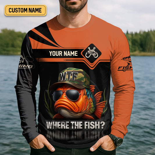 Joycorners WTF Where The Fish Camo Tournament Fishing Shirts, Funny Fishing Shirt, SPF Shirt For Men, Men's Fishing Shirt
