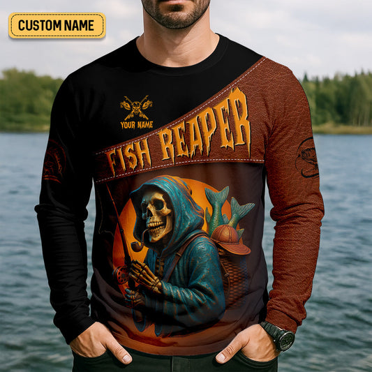 Joycorners Fish Reaper Horror Fishing SPF Shirt For Men, Fishing Gifts For Men, Men's Fishing Shirt