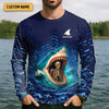 Joycorners Shark Fishing Team Shirt, Blue Camo Fishing UPF Shirts, Fishing Gifts For Men, Fishing Shirt With Hood