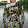 Joycorners Wishin I Was Fishin Camo Fishing Shirt, Bass Fishing Shirt, SPF Shirt For Men, Presents For Fishermen