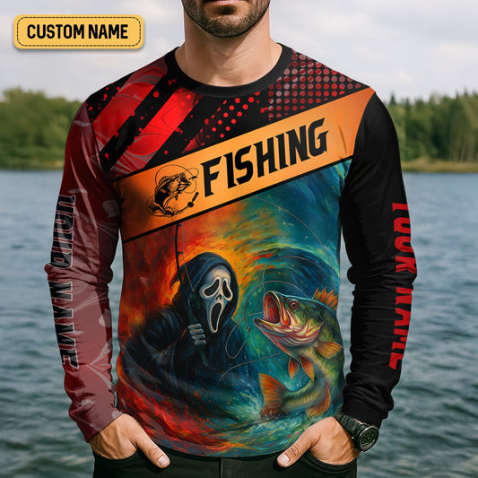 Joycorners Ghost Face Fish Mens Sun Protection Shirts, Fishing Jersey, Fisherman Gift, Fishing Shirts For Men