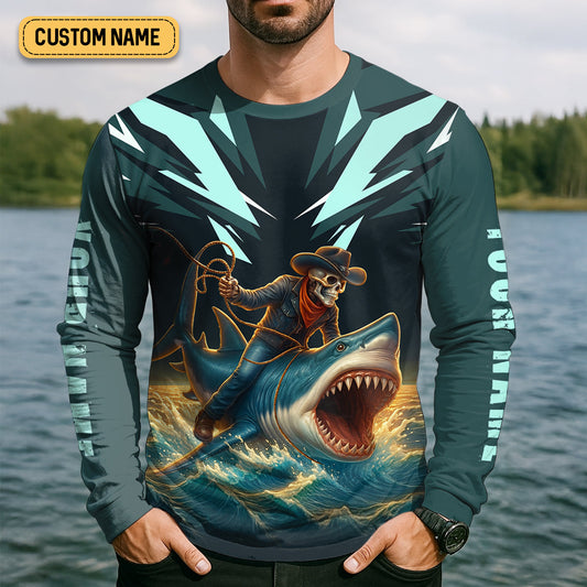 Joycorners Riding The Waves Of Life Even When They Bite Back SPF Shirt For Men, Funny Fishing Shirt, Fishing Shirts For Men