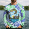 Joycorners Bear Fishing Green And Purple Cool Tie Dye Patterns Fishing UPF Shirts, Fishing Gifts For Men, Men's Fishing Shirt