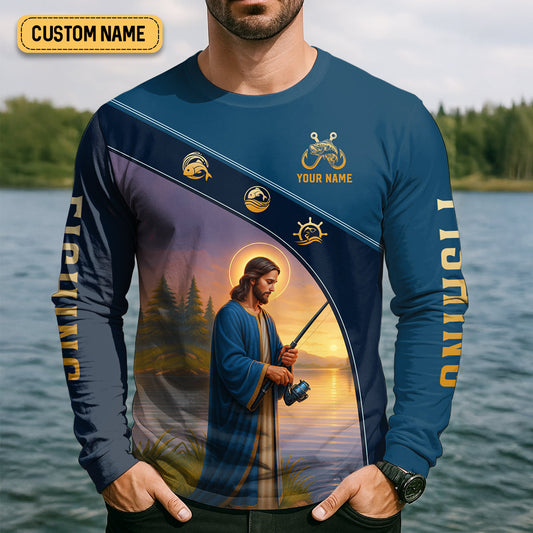 Joycorners Jesus Said Go Fishing Funny Fishing Shirt, Christian Fishing SPF Shirt For Men, Men's Fishing Shirts Long Sleeve
