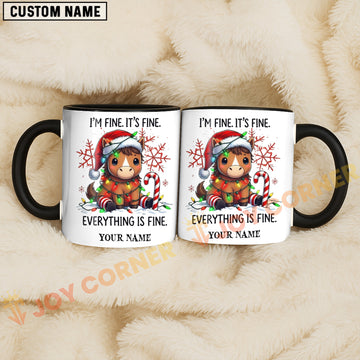 Joycorners Christmas Horse Everything Is Fine Custom Name Mug
