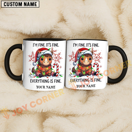 Joycorners Christmas Horse Everything Is Fine Custom Name Mug