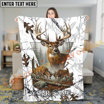 Joycorners Snow Camo Whitetail Deer Woodland Personalized 3D Blanket