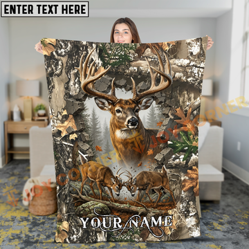 Joycorners Deer Hunting Realtree Woodland Camo Breakthrough Buck Battle Personalized 3D Blanket