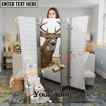 Joycorners Funny Deer Passing Toilet Paper from Bathroom Stall Personalized 3D Blanket