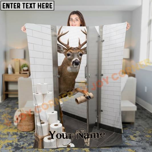 Joycorners Funny Deer Passing Toilet Paper from Bathroom Stall Personalized 3D Blanket