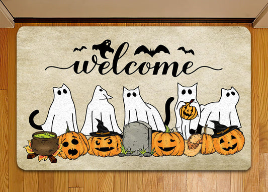 Joycorners Halloween Cat Doormat, Welcome, Gift For Cat Lovers, New Home Gift, Housewarming Gift, Cat Decor LM0210