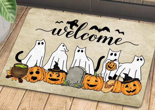 Joycorners Halloween Cat Doormat, Welcome, Gift For Cat Lovers, New Home Gift, Housewarming Gift, Cat Decor LM0210