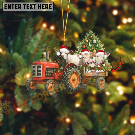 Joycorners Personalized Farm Tractor Christmas Ornament with Charolais & Tree Acrylic Ornament