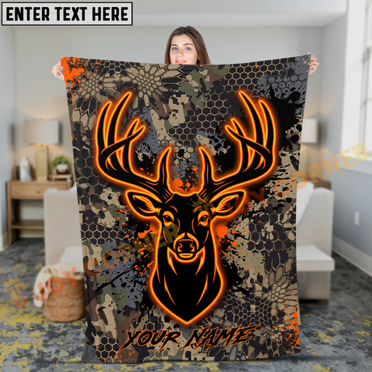 Joycorners Neon Deer Head Tactical Camo Hunter Personalized 3D Blanket