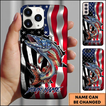 Joycorners Pike Fishing Phone Case Patriotic Style Personalized Name Phone Case
