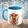 Joycorners Brown Highland Cow Purple Bow Sunflower Custom Name Mug