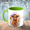 Joycorners Brown Highland Cow Purple Bow Sunflower Custom Name Mug