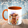 Joycorners Brown Highland Cow Purple Bow Sunflower Custom Name Mug